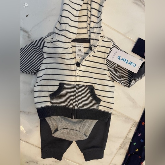 CARTER'S 3-Piece Little Jacket Set 3D Ears Baby Boy Grey Heathered newborn NWT - Picture 3 of 11